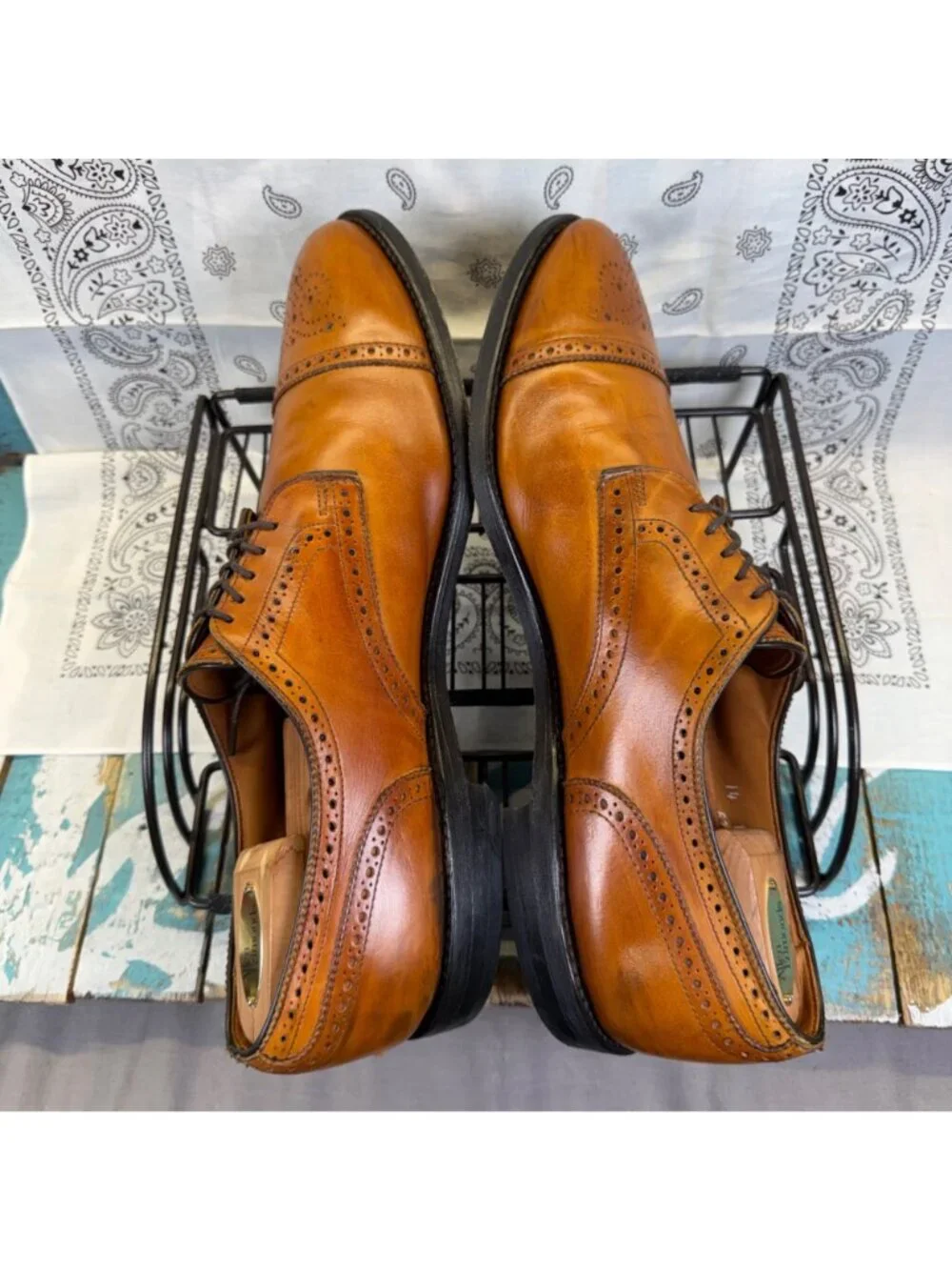 Allen Edmonds Sanford Tan Leather Brogue Oxfords Dress Shoes Size 14A